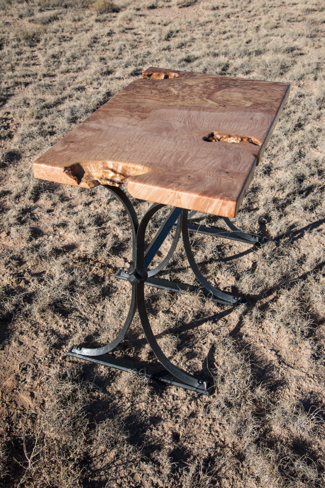 Maple Burl Top, Forged Steel Legs